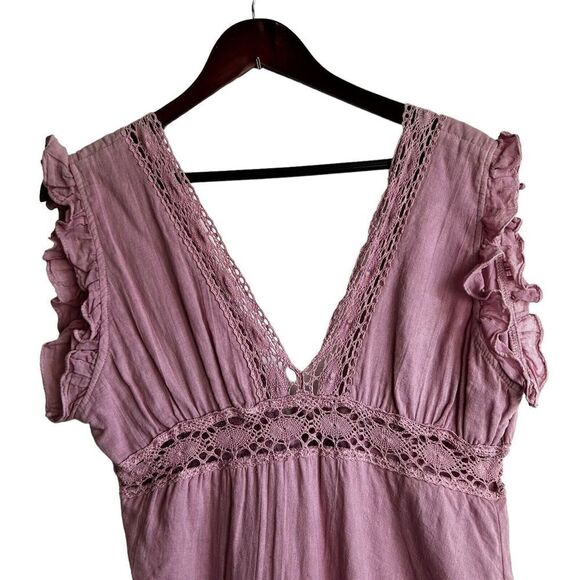 Free People X Jens Pirate Booty Size Medium Moca Midi Dress Pink Ruffled Sleeve - Picture 7 of 10